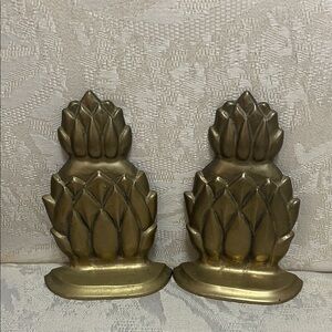 Gold Pineapple Bookends Brass Made in Tawian